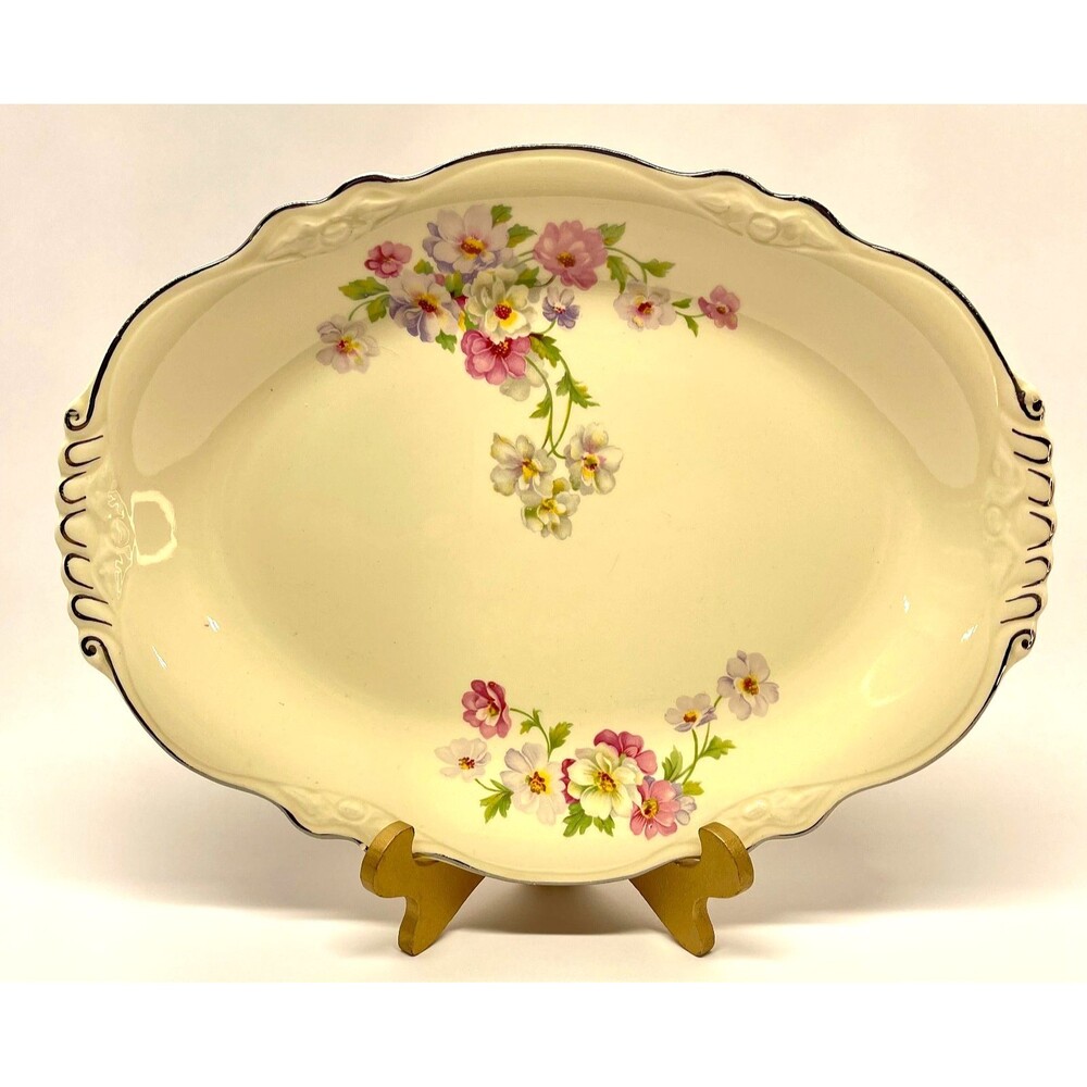 Vintage Homer Laughlin Virginia Rose 11.5" Serving/Decor Platter Platinum Trim